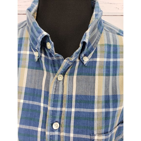 Docker's Indigo Short Sleeve Blue Plaid Size Large Button Up - Picture 7 of 11